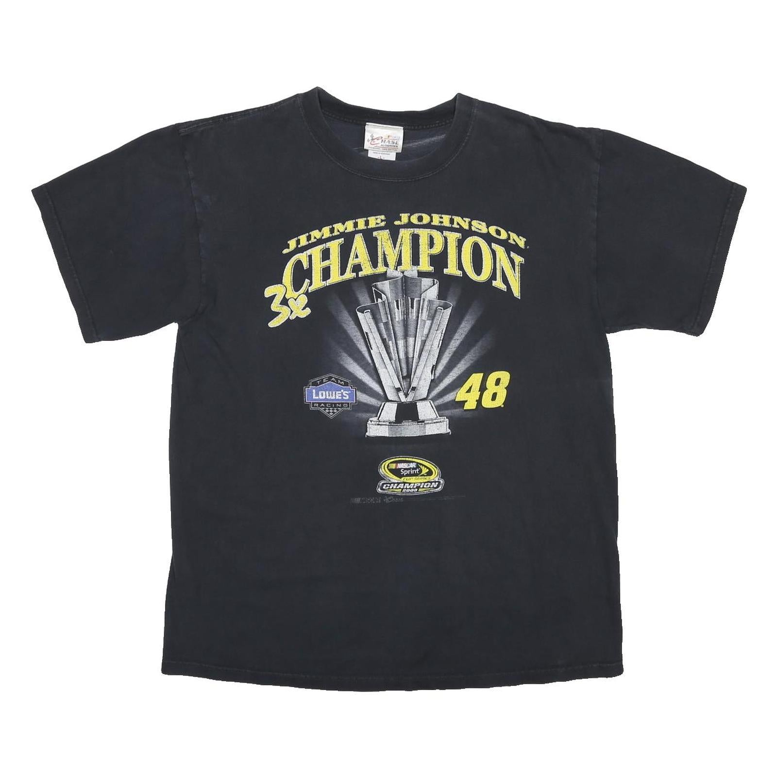 CHASE AUTHENTICS Mens Black Jimmie Johnson Champion Graphic T-Shirt L Short
