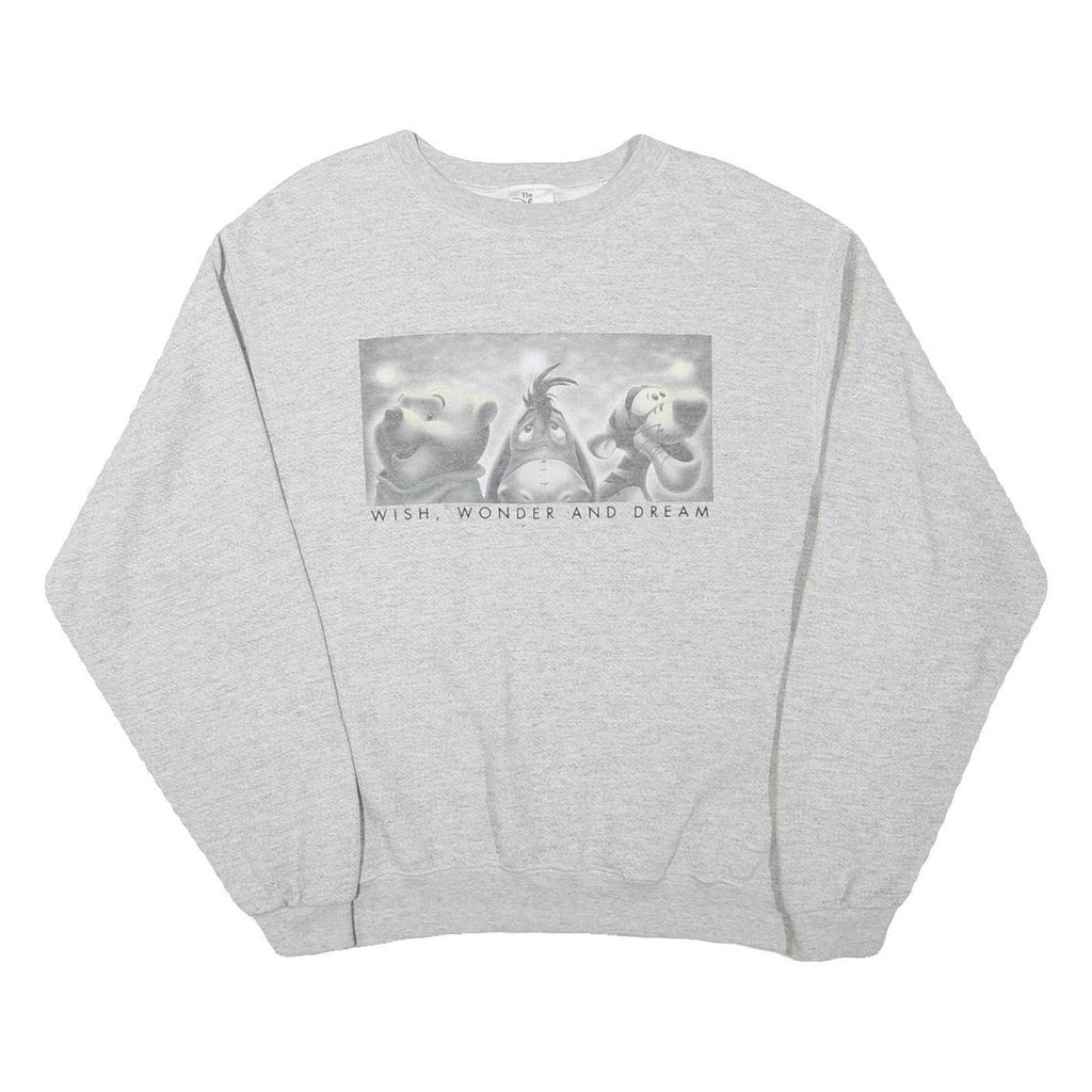 DISNEY Mens Grey Winnie The Pooh Crew Neck M Wish Wonder Dream Sweatshirt