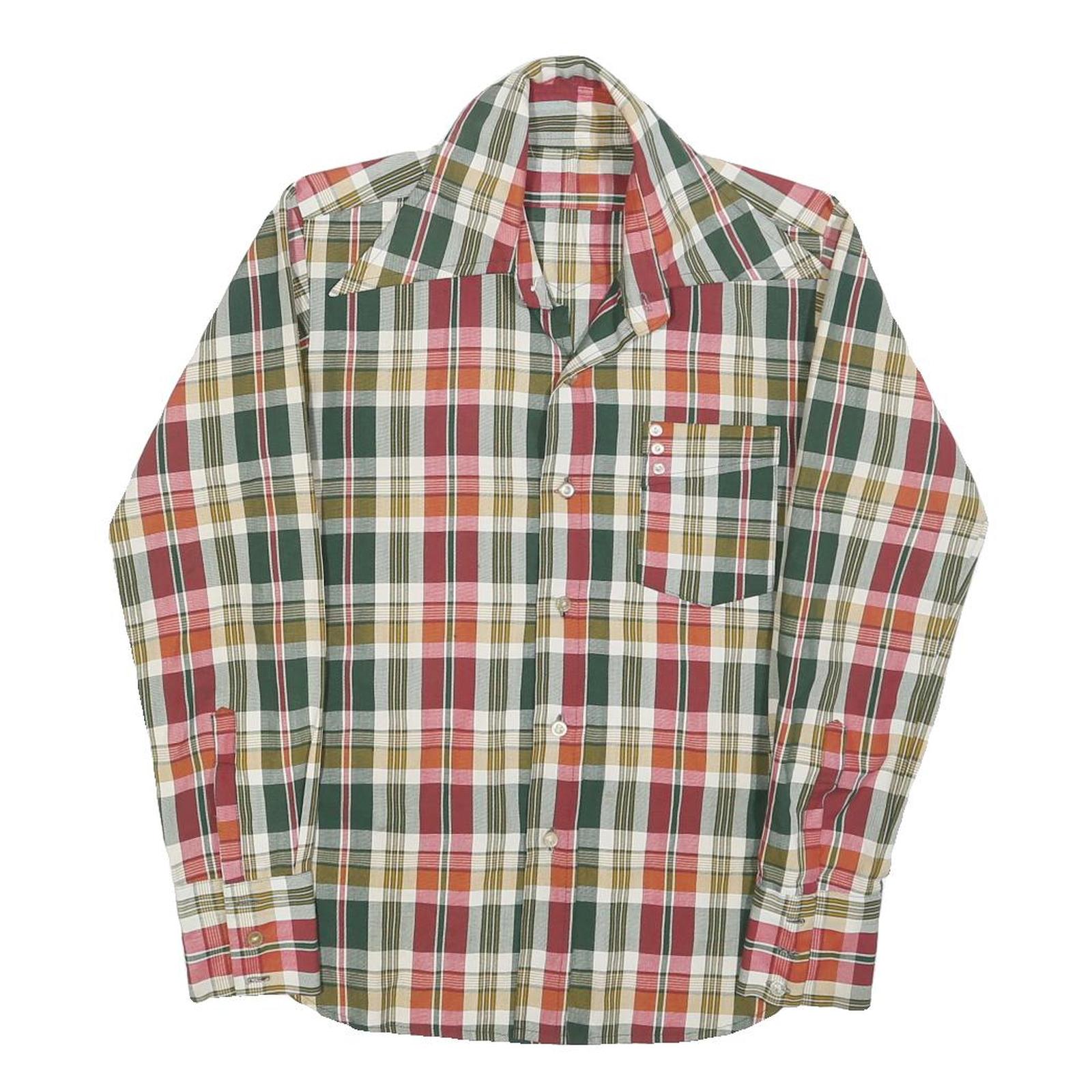 Mens Green Red White Cotton Blend Check Shirt XS Casual Button Front