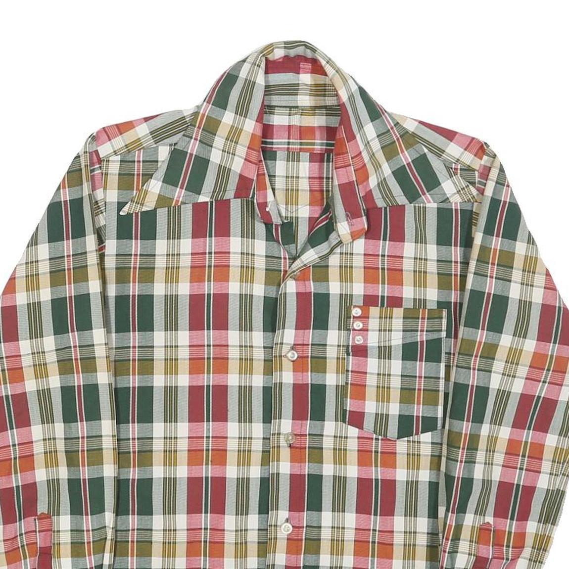 Mens Green Red White Cotton Blend Check Shirt XS Casual Button Front