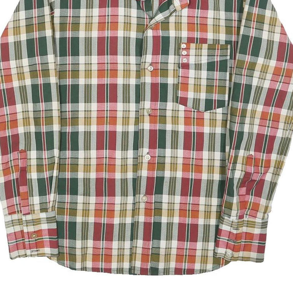 Mens Green Red White Cotton Blend Check Shirt XS Casual Button Front