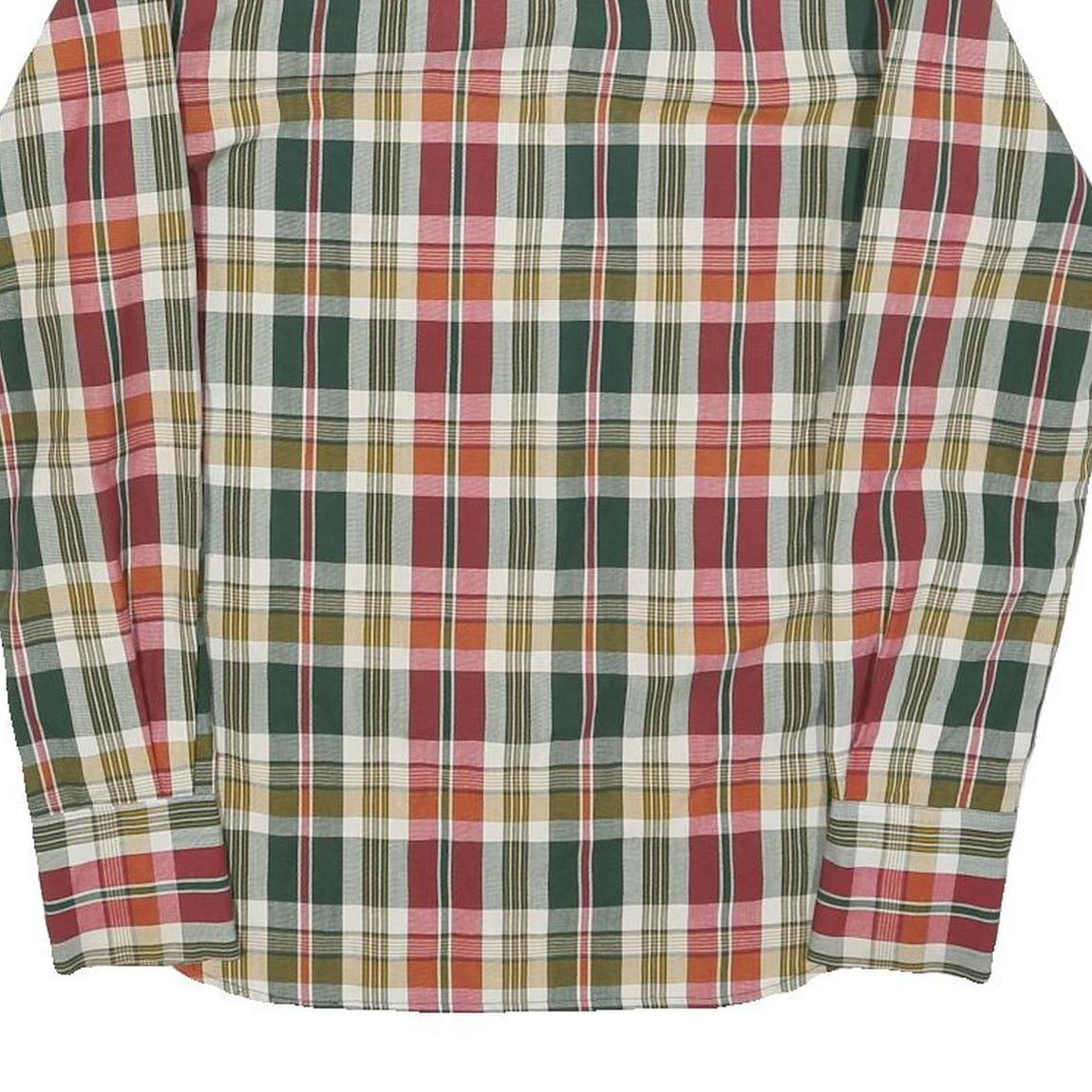 Mens Green Red White Cotton Blend Check Shirt XS Casual Button Front