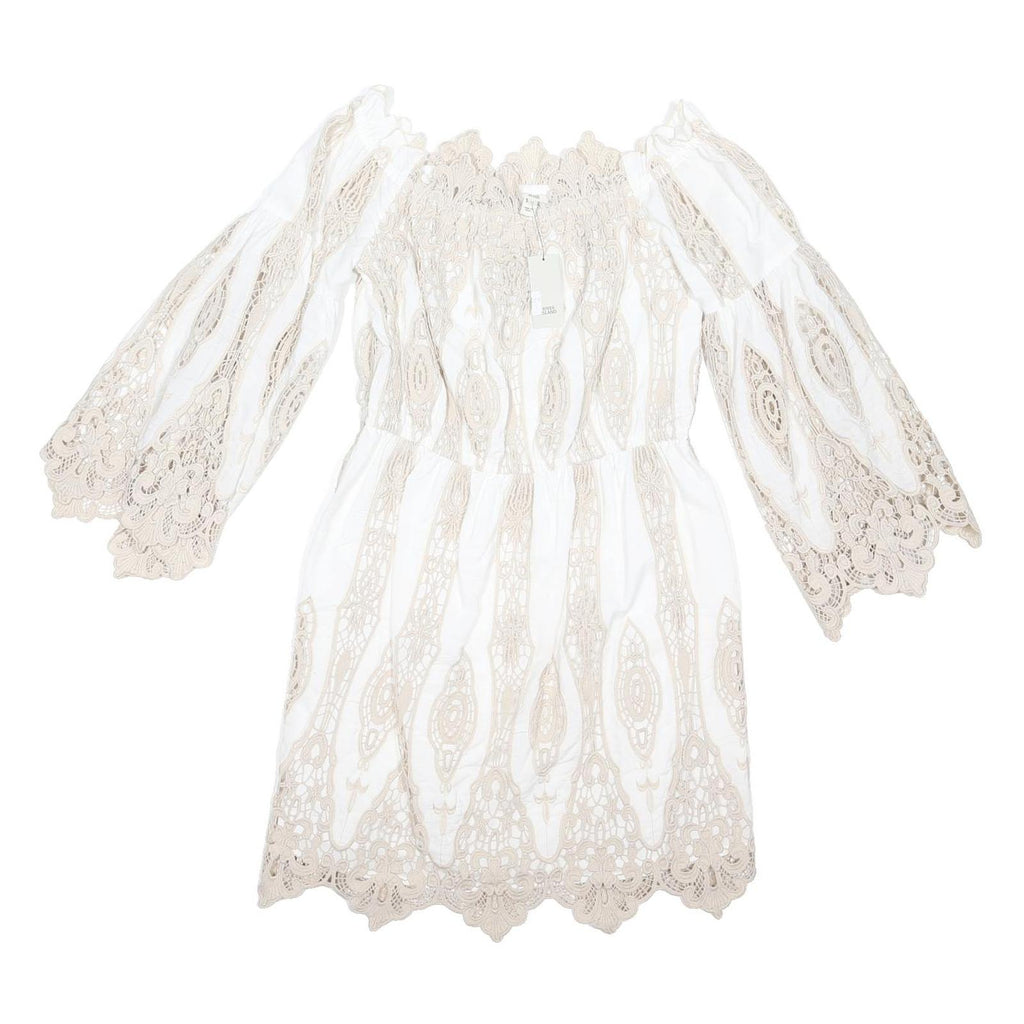 RIVER ISLAND Womens White Beige Lace Detail Day Dress Cotton Blend Short UK 12