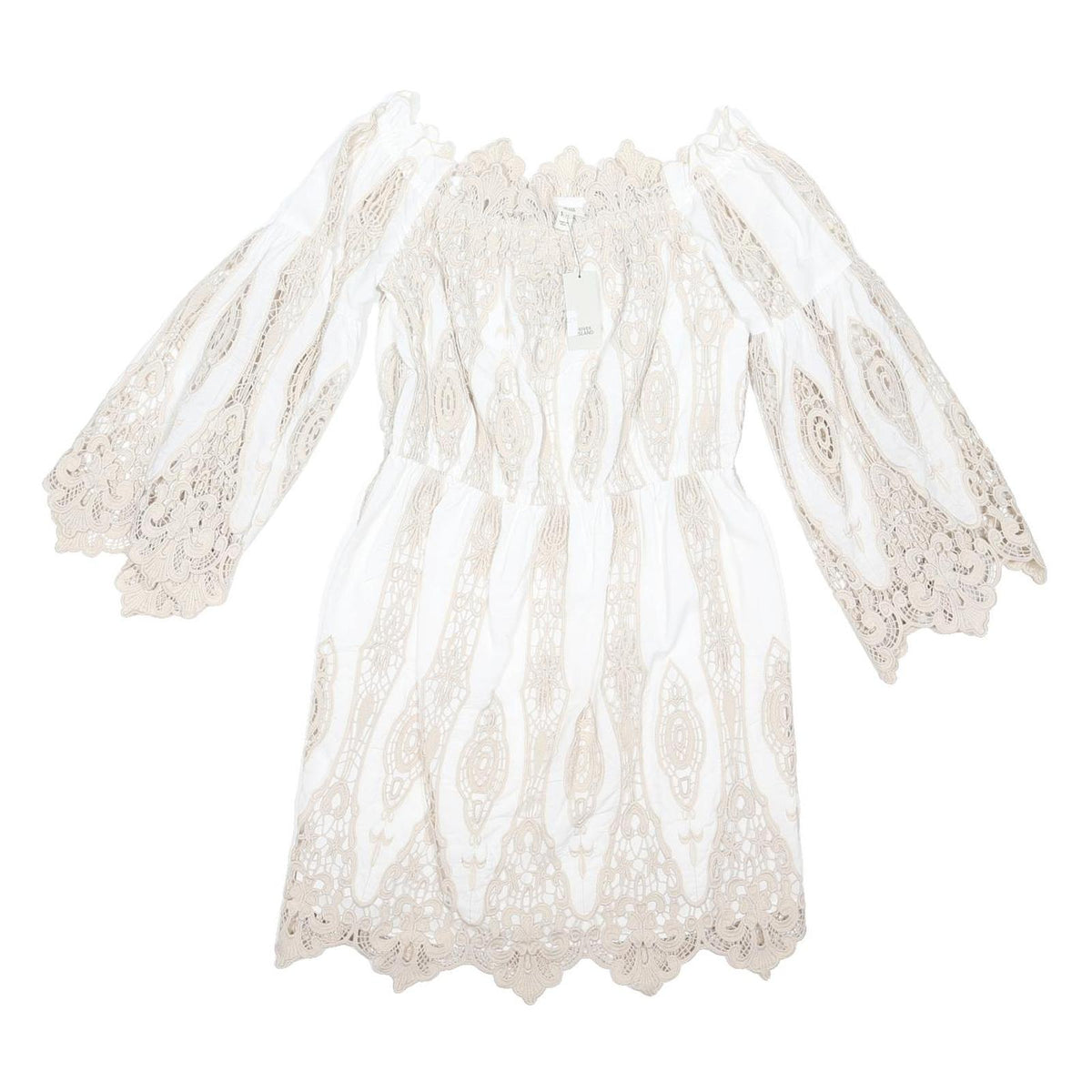RIVER ISLAND Womens White Beige Lace Detail Day Dress Cotton Blend Short UK 12