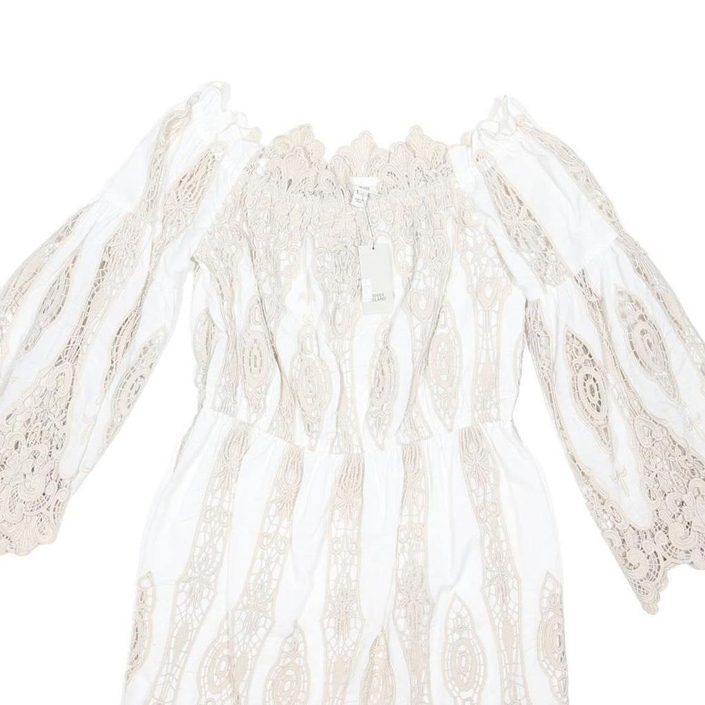 RIVER ISLAND Womens White Beige Lace Detail Day Dress Cotton Blend Short UK 12