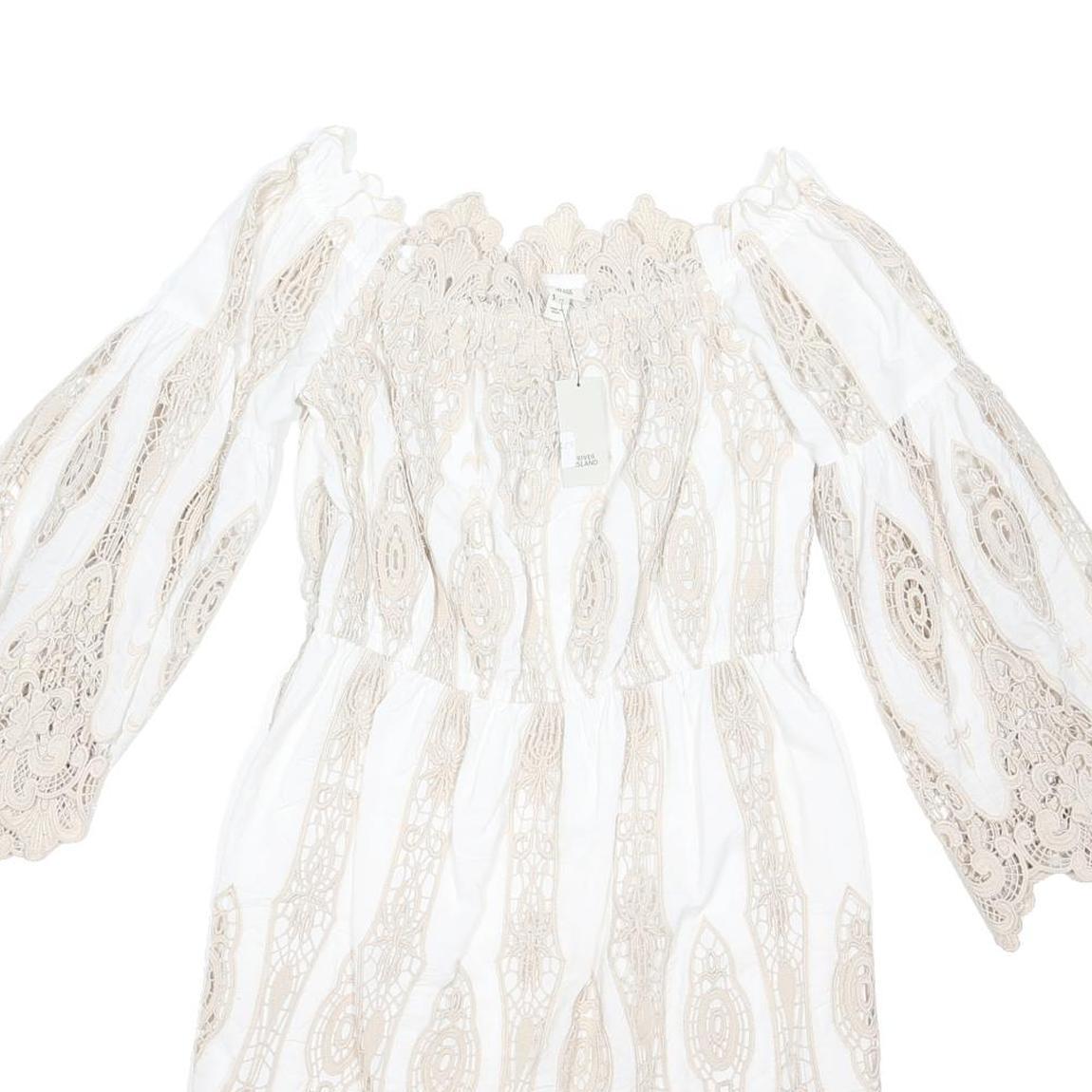 RIVER ISLAND Womens White Beige Lace Detail Day Dress Cotton Blend Short UK 12