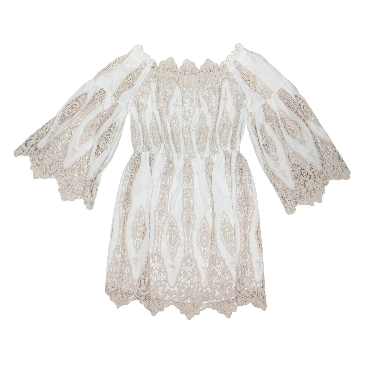 RIVER ISLAND Womens White Beige Lace Detail Day Dress Cotton Blend Short UK 12