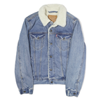 LEVI'S Mens Blue Denim Sherpa Collar Jacket S Cotton Button Plain Classic