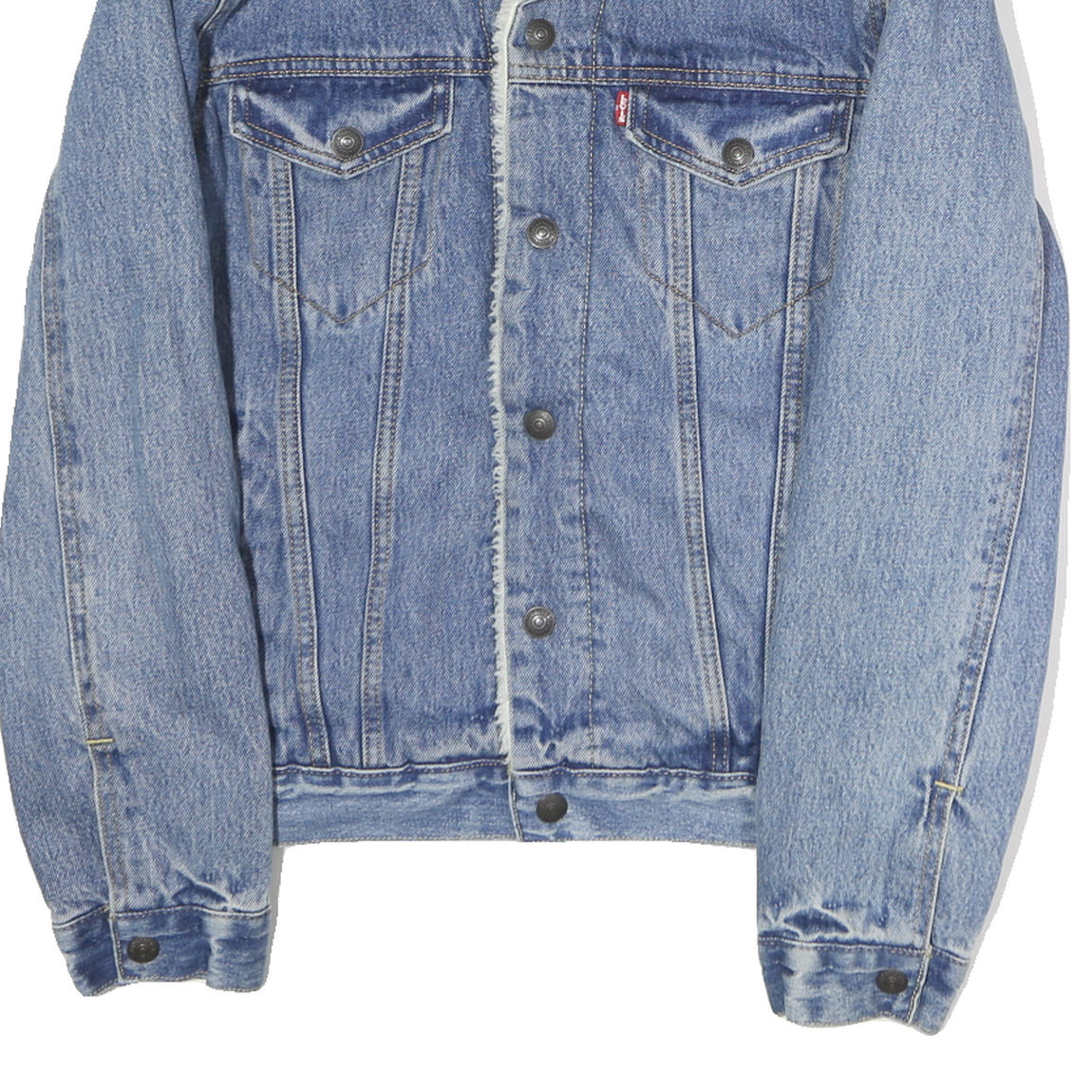 LEVI'S Mens Blue Denim Sherpa Collar Jacket S Cotton Button Plain Classic