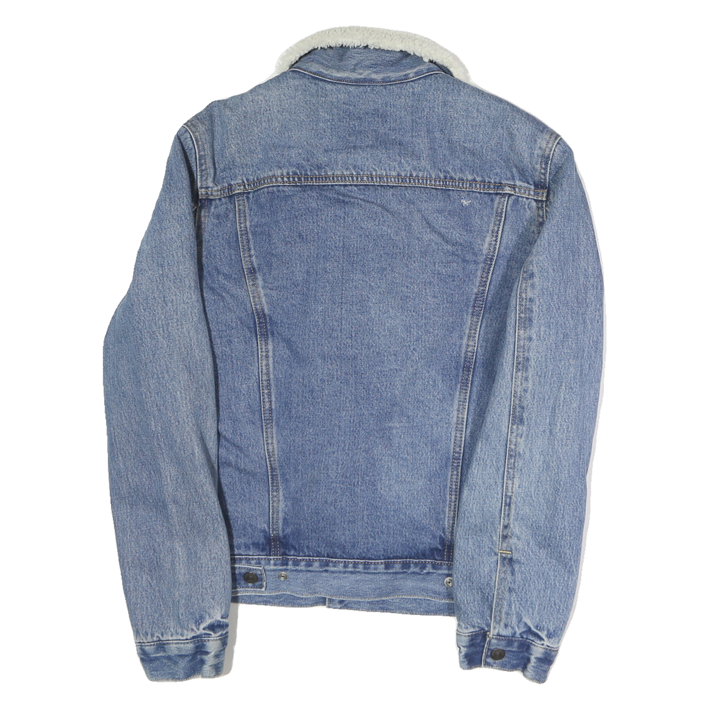 LEVI'S Mens Blue Denim Sherpa Collar Jacket S Cotton Button Plain Classic