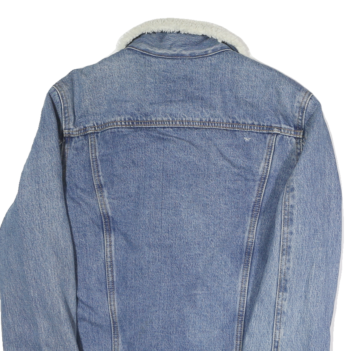 LEVI'S Mens Blue Denim Sherpa Collar Jacket S Cotton Button Plain Classic