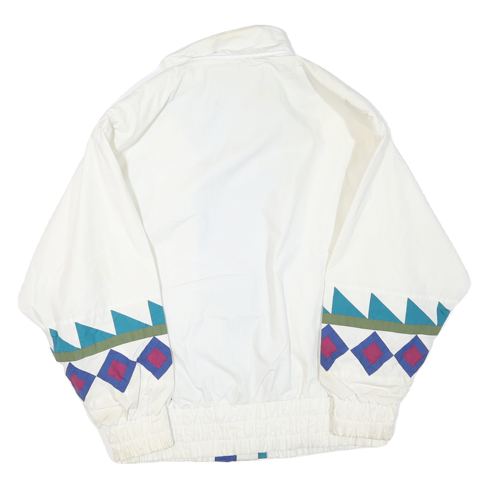 Womens White Blue Turquoise & Purple Geometric Pattern Zip Jacket XL Polyester