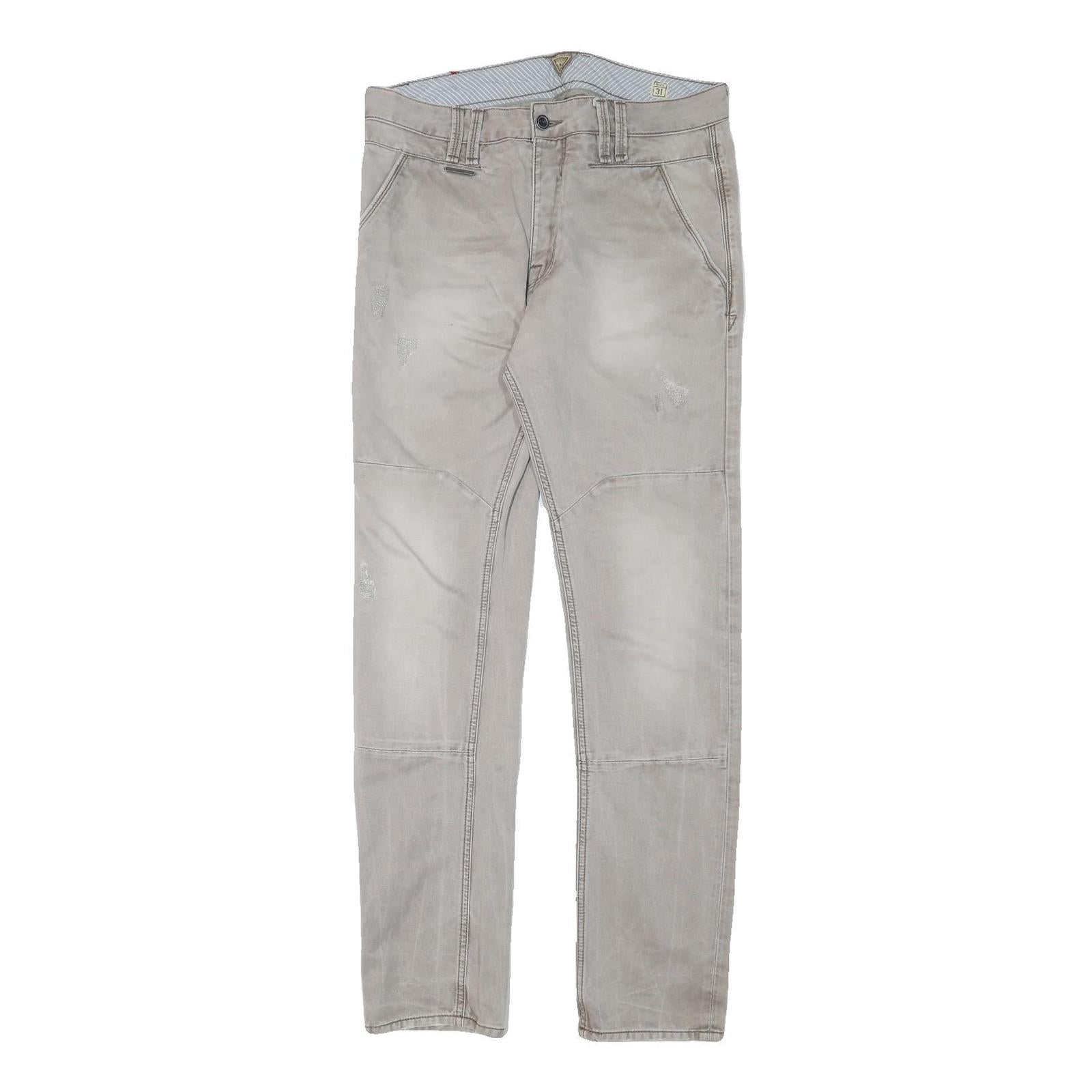 GUESS Mens Slim Beige Cotton Blend Jeans W33 L32 Zip Casual Streetwear