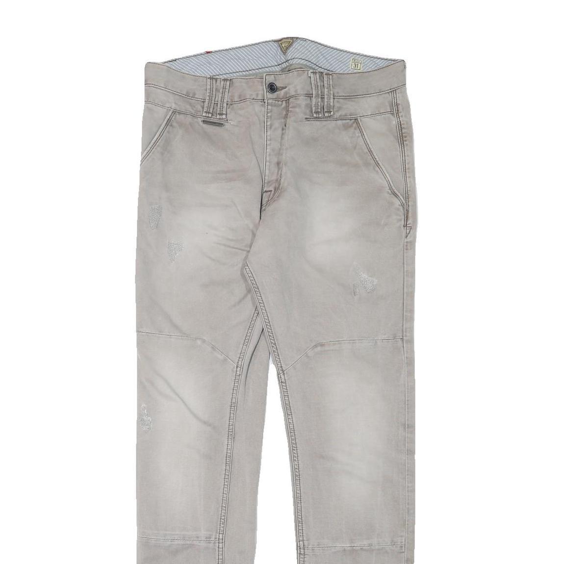 GUESS Mens Slim Beige Cotton Blend Jeans W33 L32 Zip Casual Streetwear