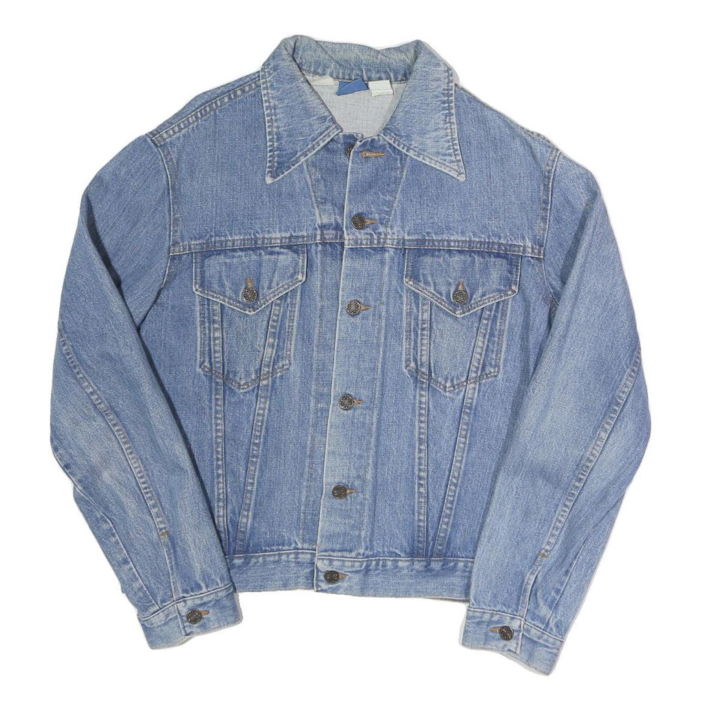 Womens Blue Denim Cotton Jacket L Casual Button Closure Classic Fit Plain