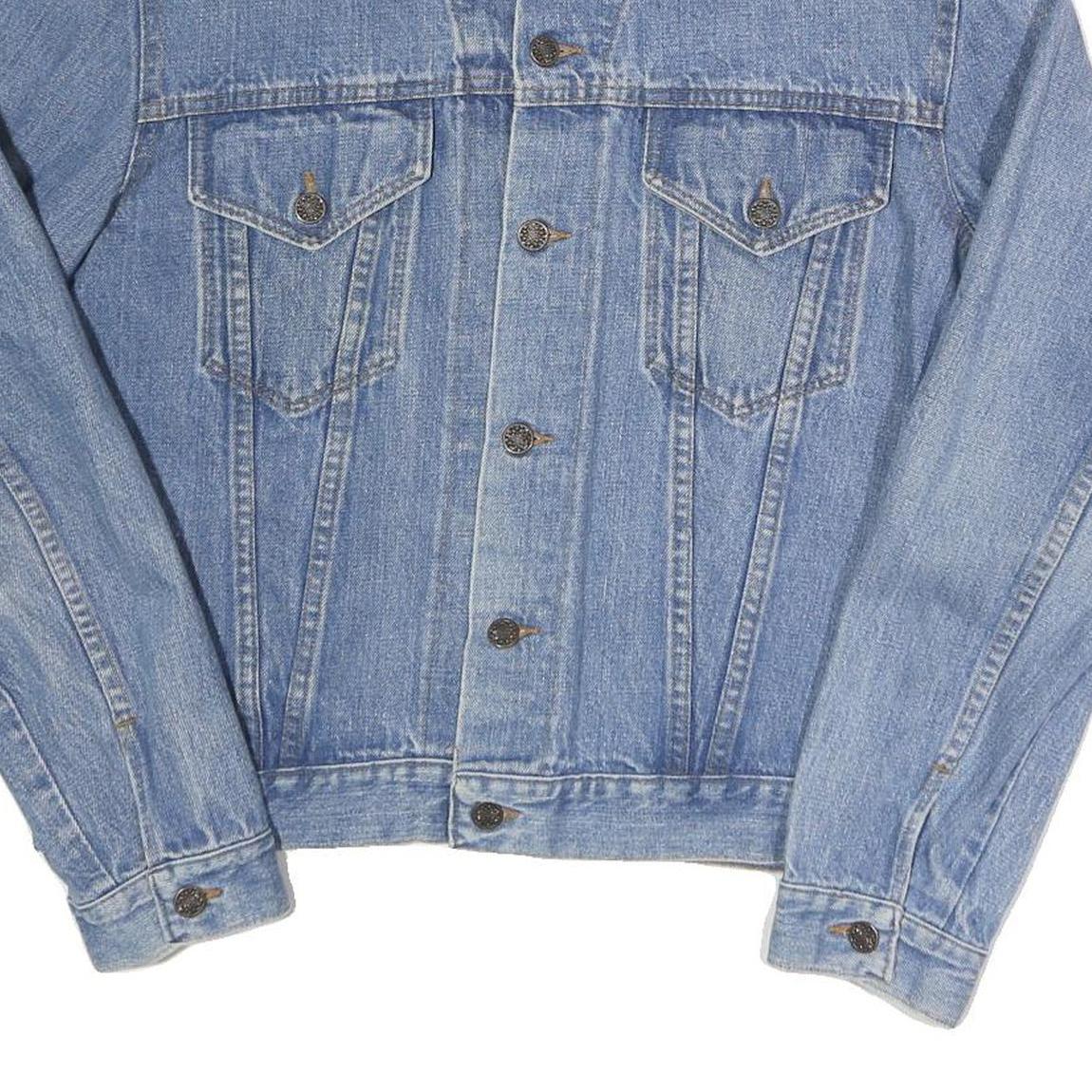 Womens Blue Denim Cotton Jacket L Casual Button Closure Classic Fit Plain