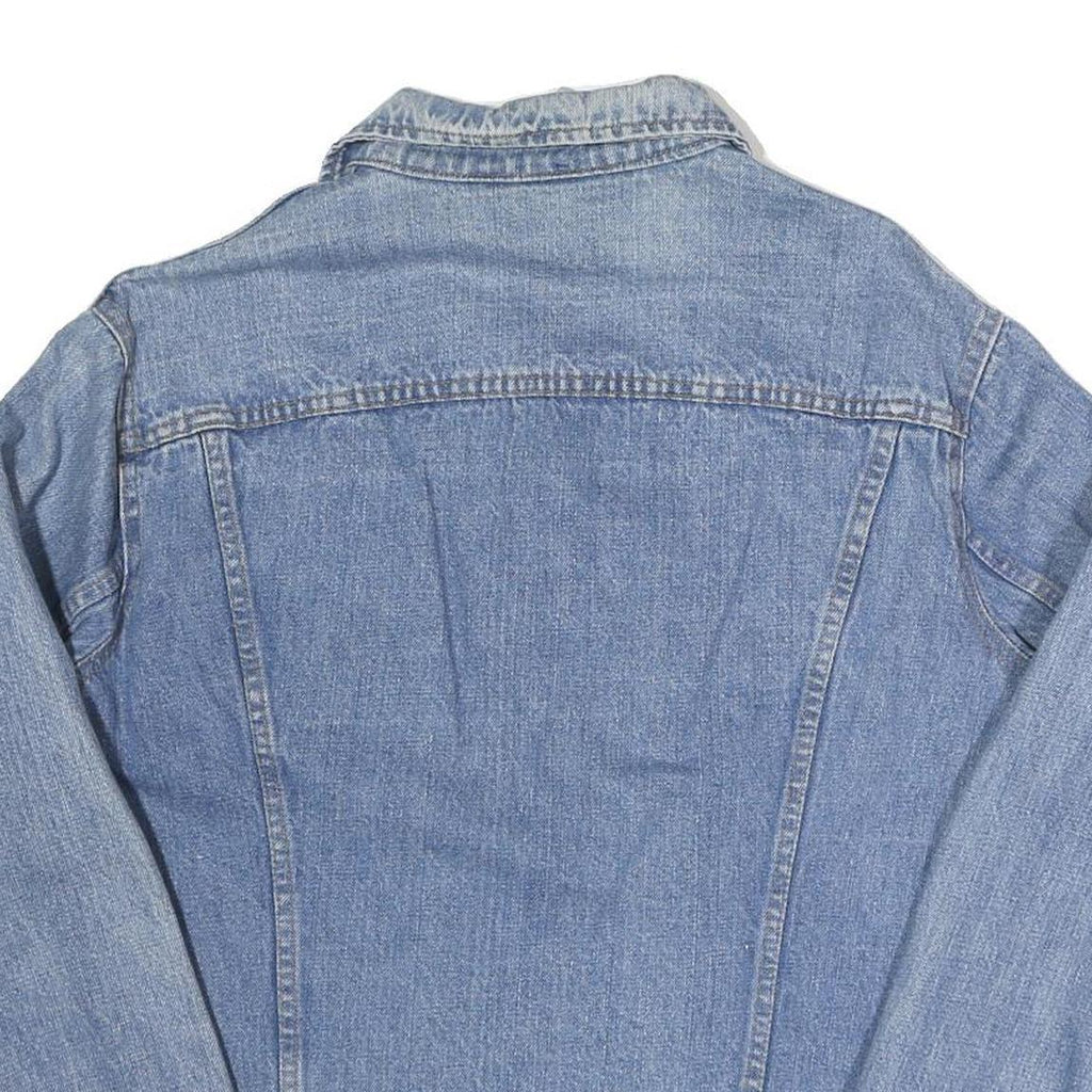 Womens Blue Denim Cotton Jacket L Casual Button Closure Classic Fit Plain