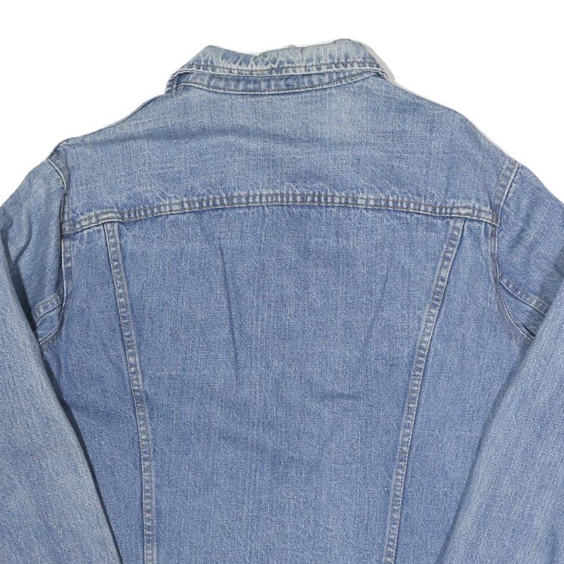 Womens Blue Denim Cotton Jacket L Casual Button Closure Classic Fit Plain