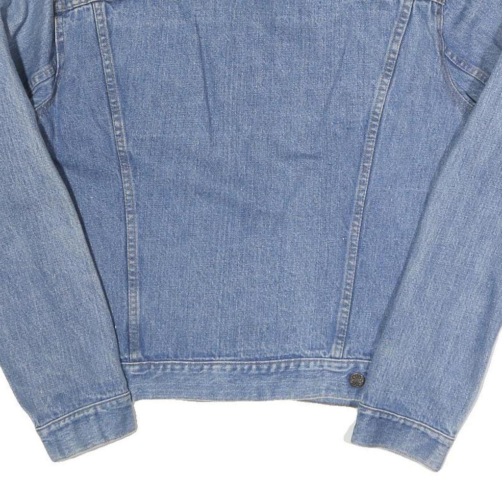 Womens Blue Denim Cotton Jacket L Casual Button Closure Classic Fit Plain