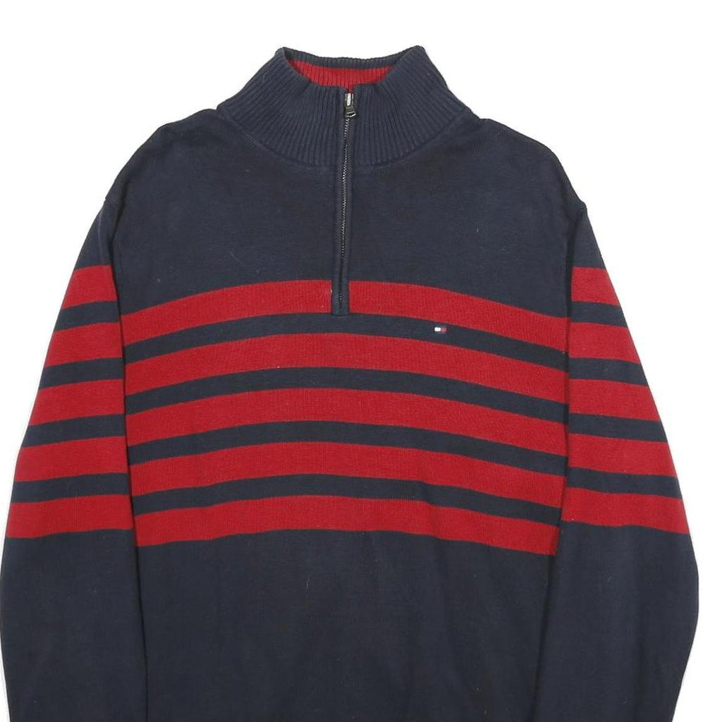 TOMMY HILFIGER Mens Blue & Red Patterned Pullover Jumper Crew Neck Cotton L