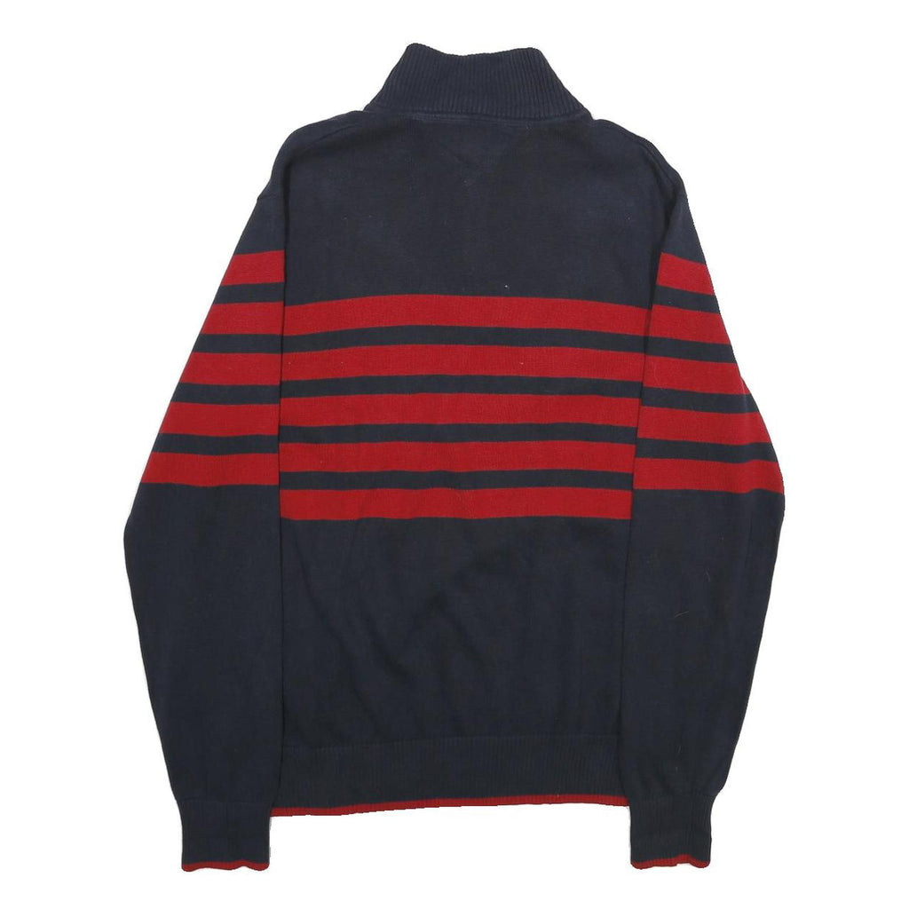 TOMMY HILFIGER Mens Blue & Red Patterned Pullover Jumper Crew Neck Cotton L