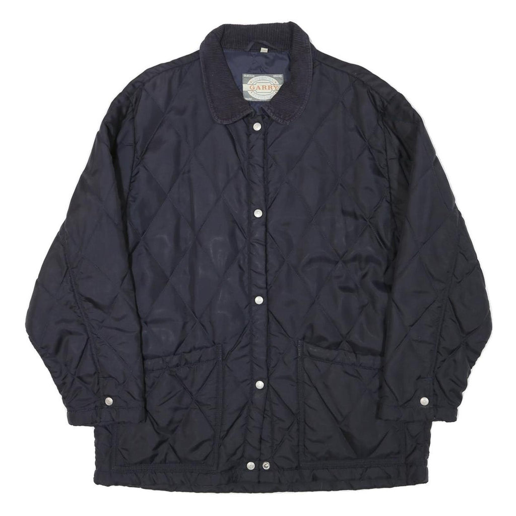 GARRY Womens Navy Blue Quilted Jacket XL Polyester Blend Button Closure Classic