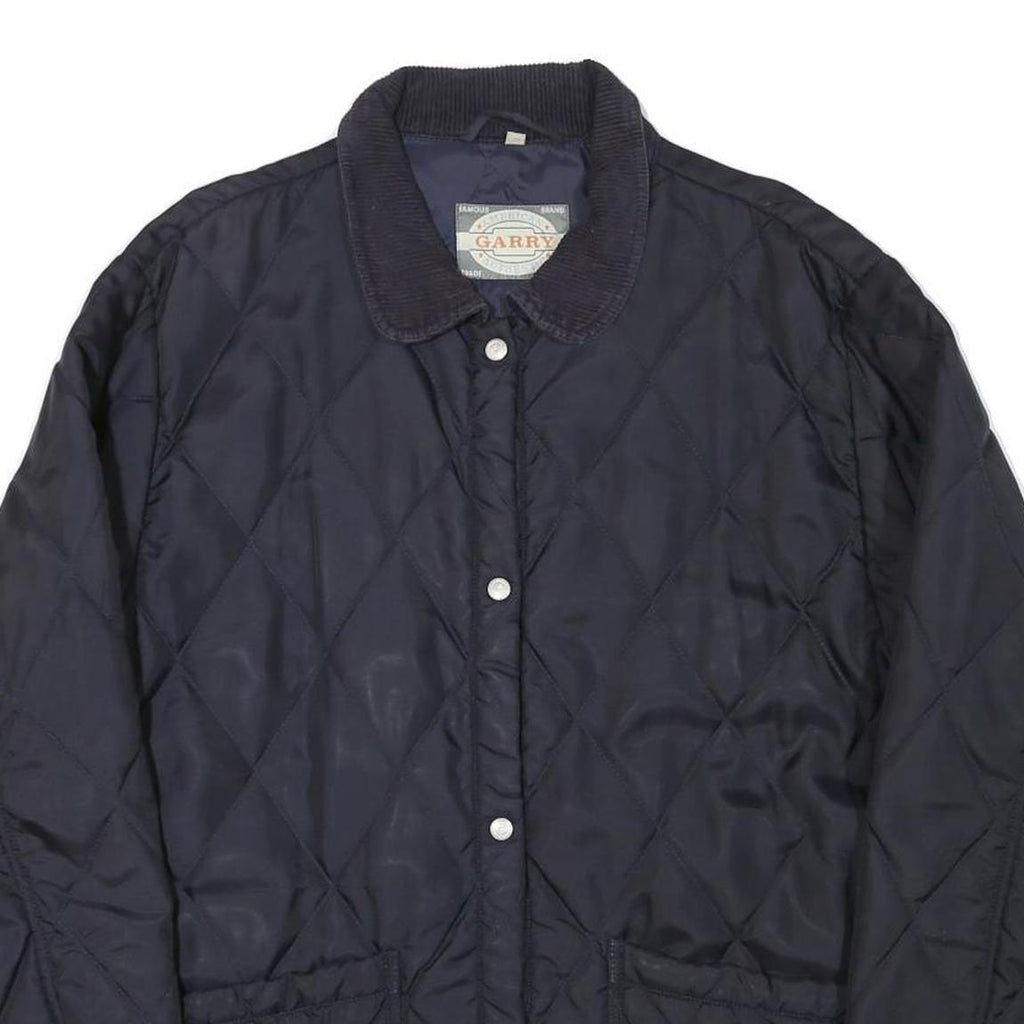 GARRY Womens Navy Blue Quilted Jacket XL Polyester Blend Button Closure Classic