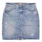 BOSS HUGO BOSS Womens Blue Denim Mini Cotton Skirt M Distressed Casual Wear