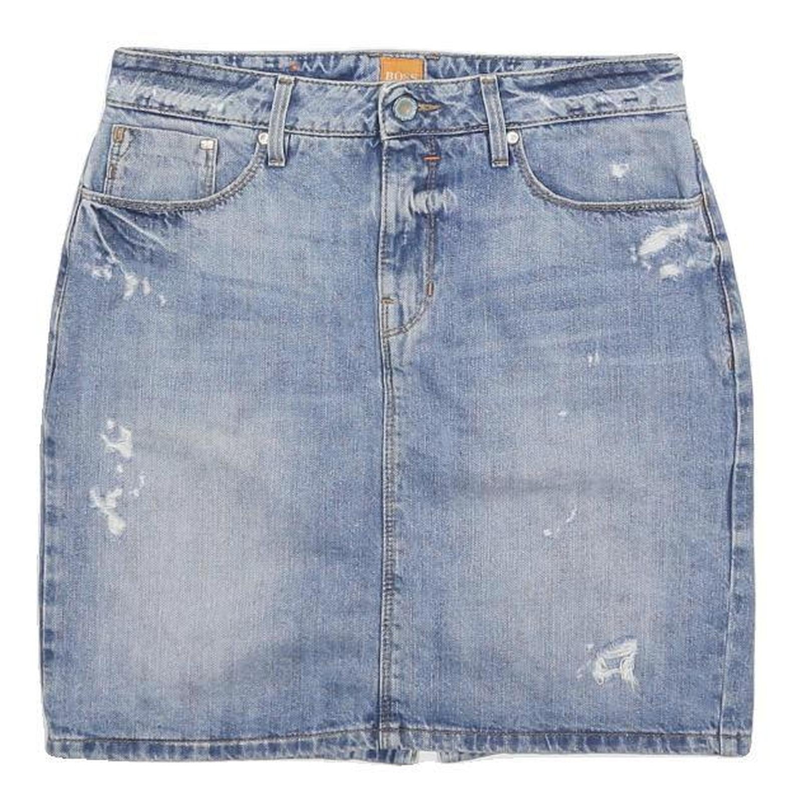 BOSS HUGO BOSS Womens Blue Denim Mini Cotton Skirt M Distressed Casual Wear