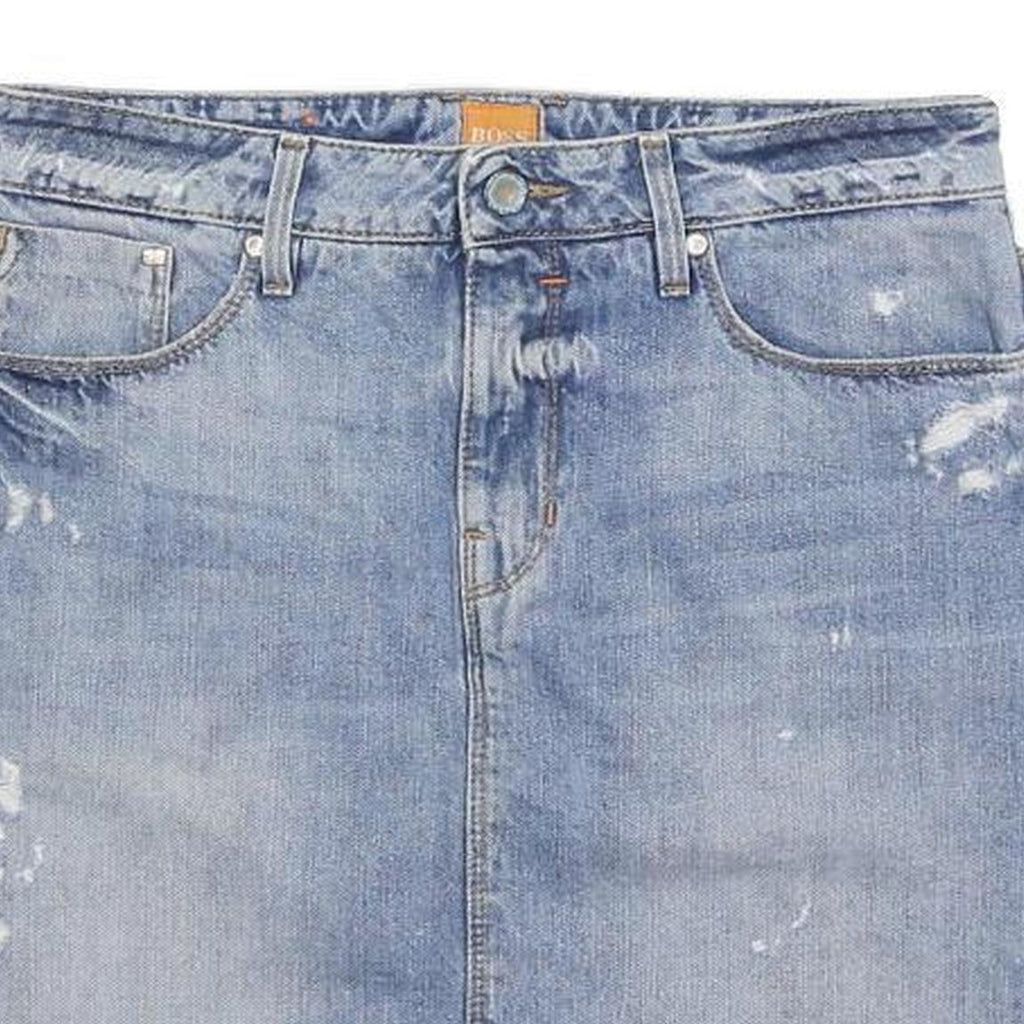 BOSS HUGO BOSS Womens Blue Denim Mini Cotton Skirt M Distressed Casual Wear