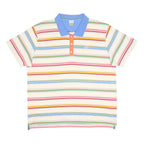 NIKE Mens Cream & Multicolour Stripe Polo Shirt 2XL Cotton Short Sleeve Casual