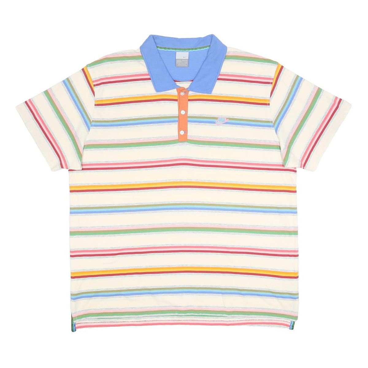 NIKE Mens Cream & Multicolour Stripe Polo Shirt 2XL Cotton Short Sleeve Casual