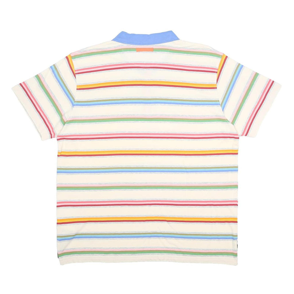 NIKE Mens Cream & Multicolour Stripe Polo Shirt 2XL Cotton Short Sleeve Casual