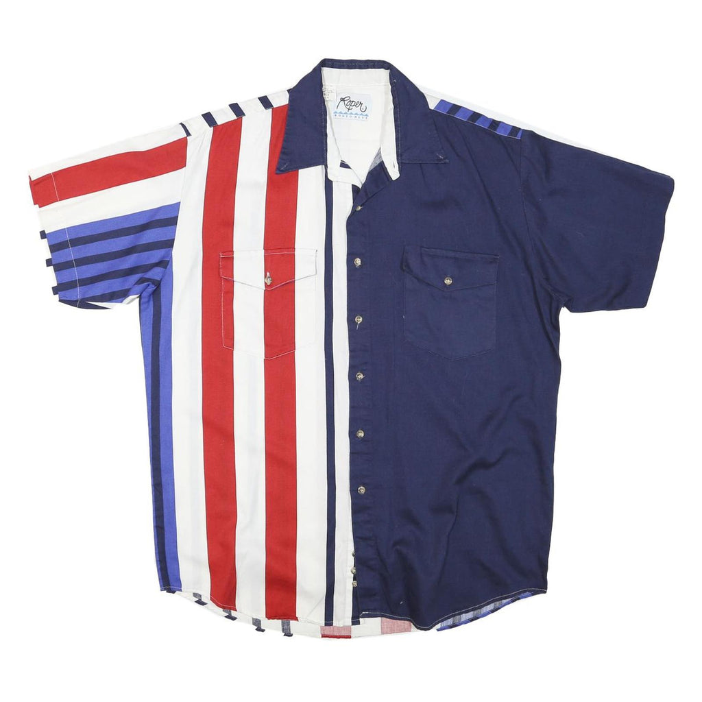 ROPER Mens Blue Red & White Striped Button Short Sleeve Shirt L Cotton Blend