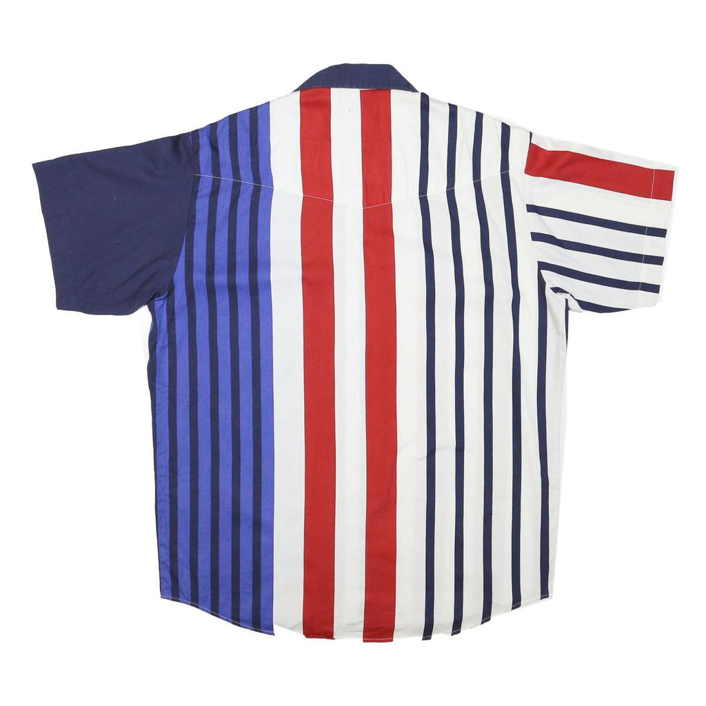 ROPER Mens Blue Red & White Striped Button Short Sleeve Shirt L Cotton Blend