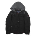 TOMMY HILFIGER Womens Black & Grey Hooded Puffer Jacket S Polyester Zip