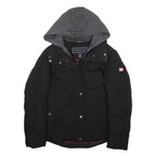 TOMMY HILFIGER Womens Black & Grey Hooded Puffer Jacket S Polyester Zip