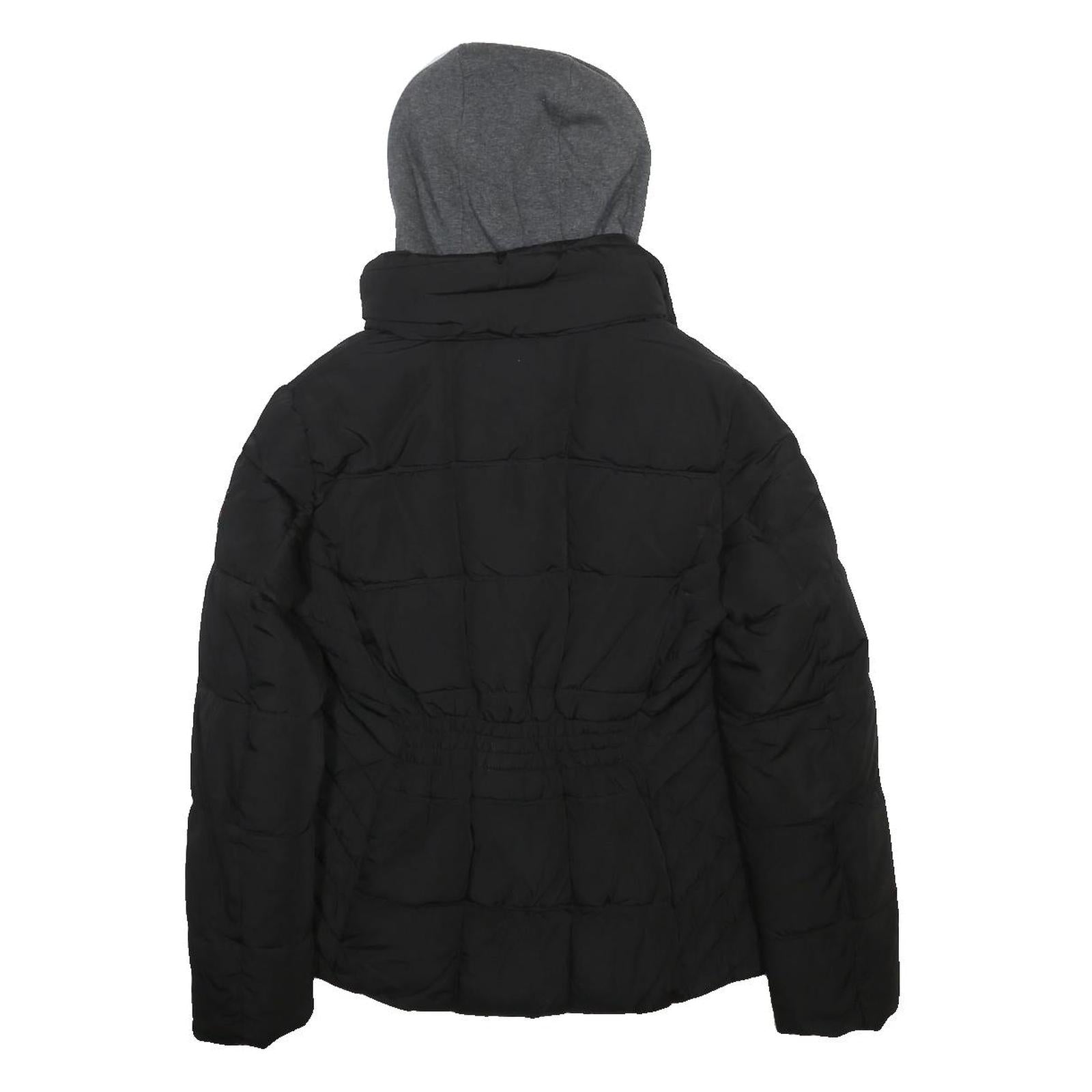 TOMMY HILFIGER Womens Black & Grey Hooded Puffer Jacket S Polyester Zip