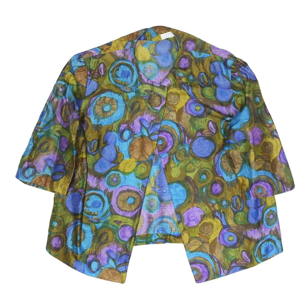 Womens Blue Green Purple Printed Top 3/4 Sleeve Round Neck Size L Artistic