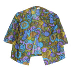 Womens Blue Green Purple Printed Top 3/4 Sleeve Round Neck Size L Artistic