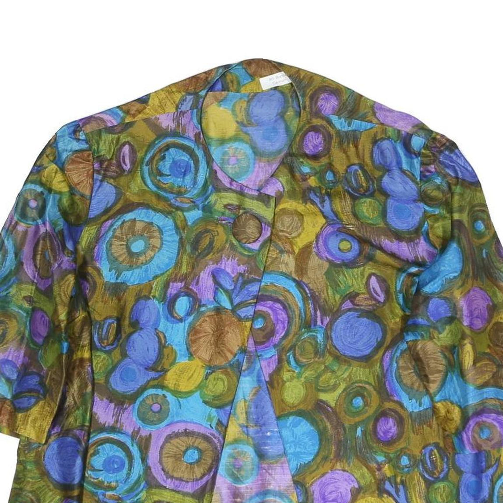Womens Blue Green Purple Printed Top 3/4 Sleeve Round Neck Size L Artistic