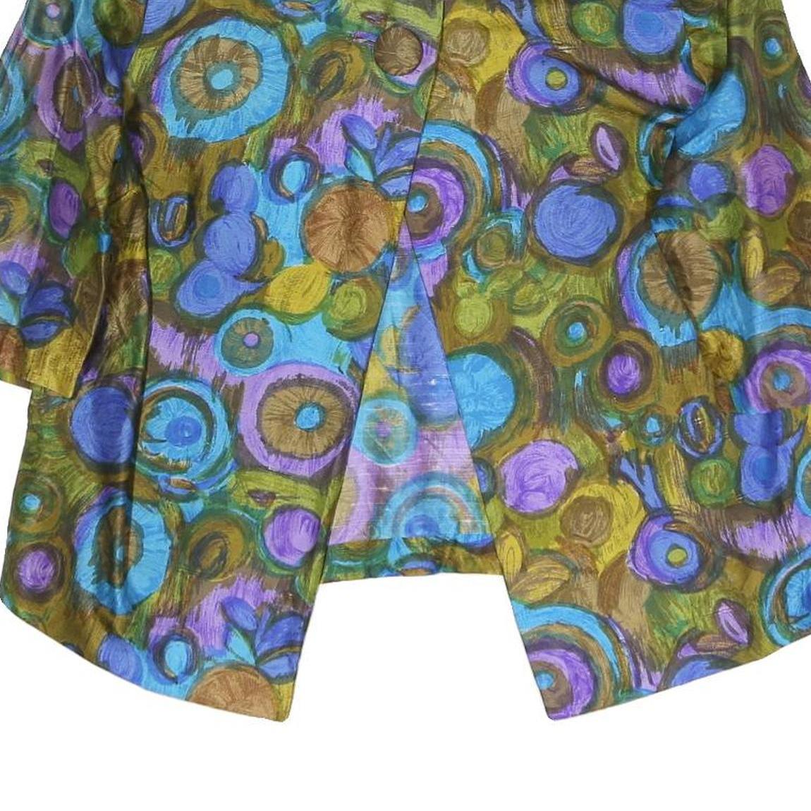 Womens Blue Green Purple Printed Top 3/4 Sleeve Round Neck Size L Artistic