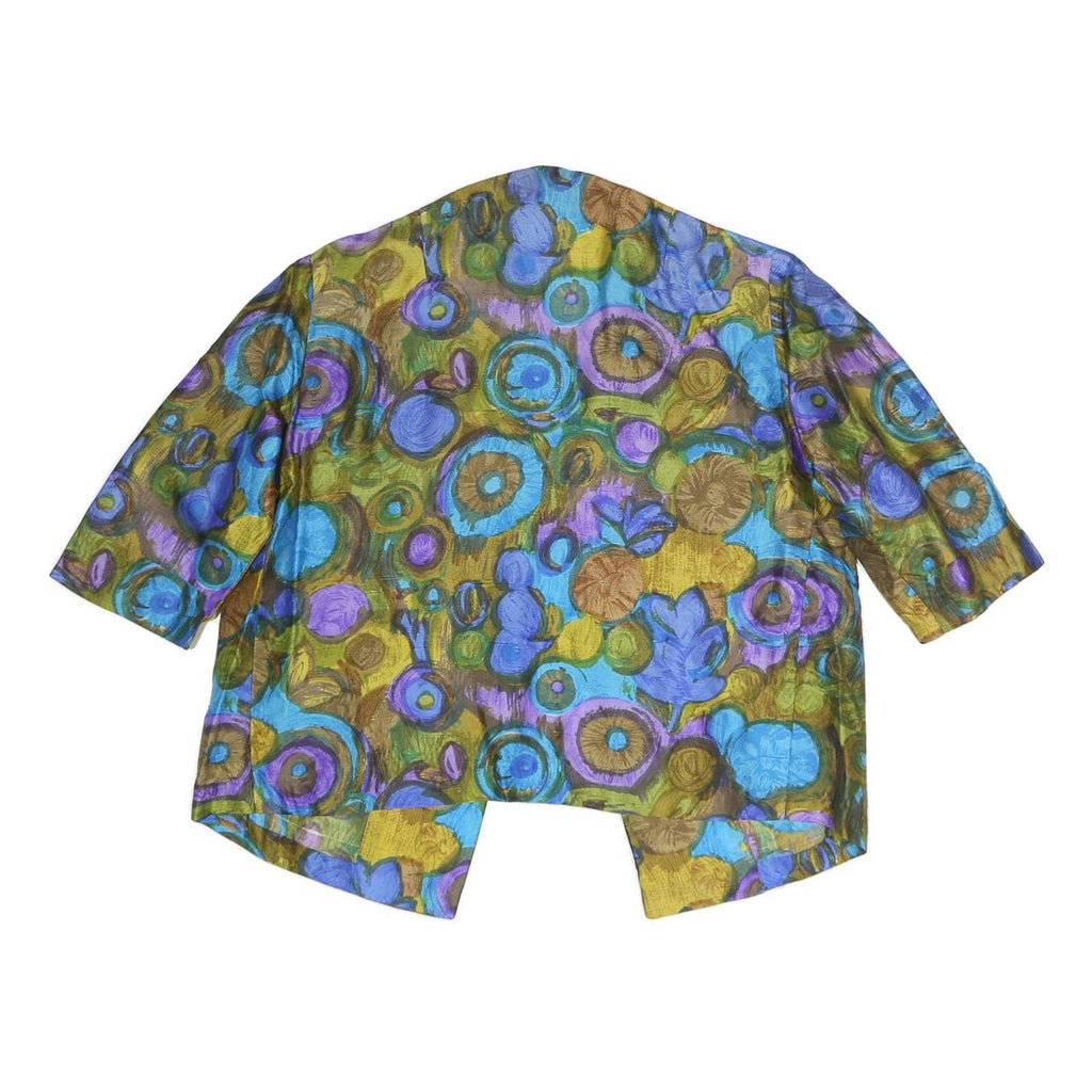 Womens Blue Green Purple Printed Top 3/4 Sleeve Round Neck Size L Artistic