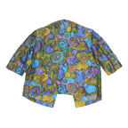 Womens Blue Green Purple Printed Top 3/4 Sleeve Round Neck Size L Artistic