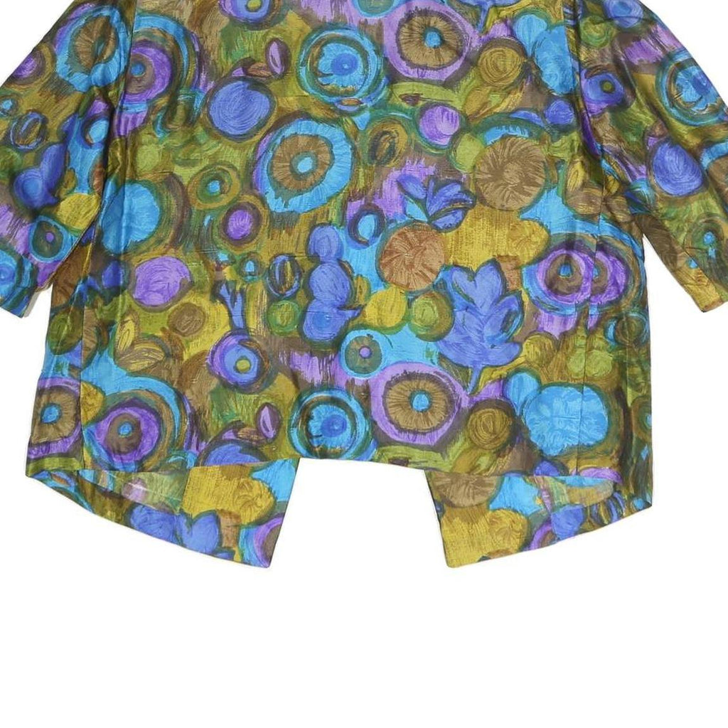 Womens Blue Green Purple Printed Top 3/4 Sleeve Round Neck Size L Artistic