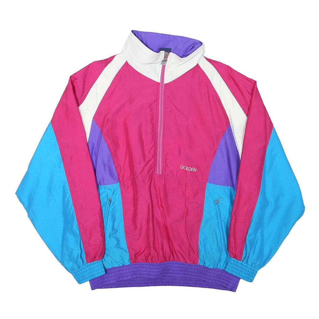 GOLDEN CUP Womens Pink & Blue & Purple Retro Half Zip Jacket M Polyester Blend
