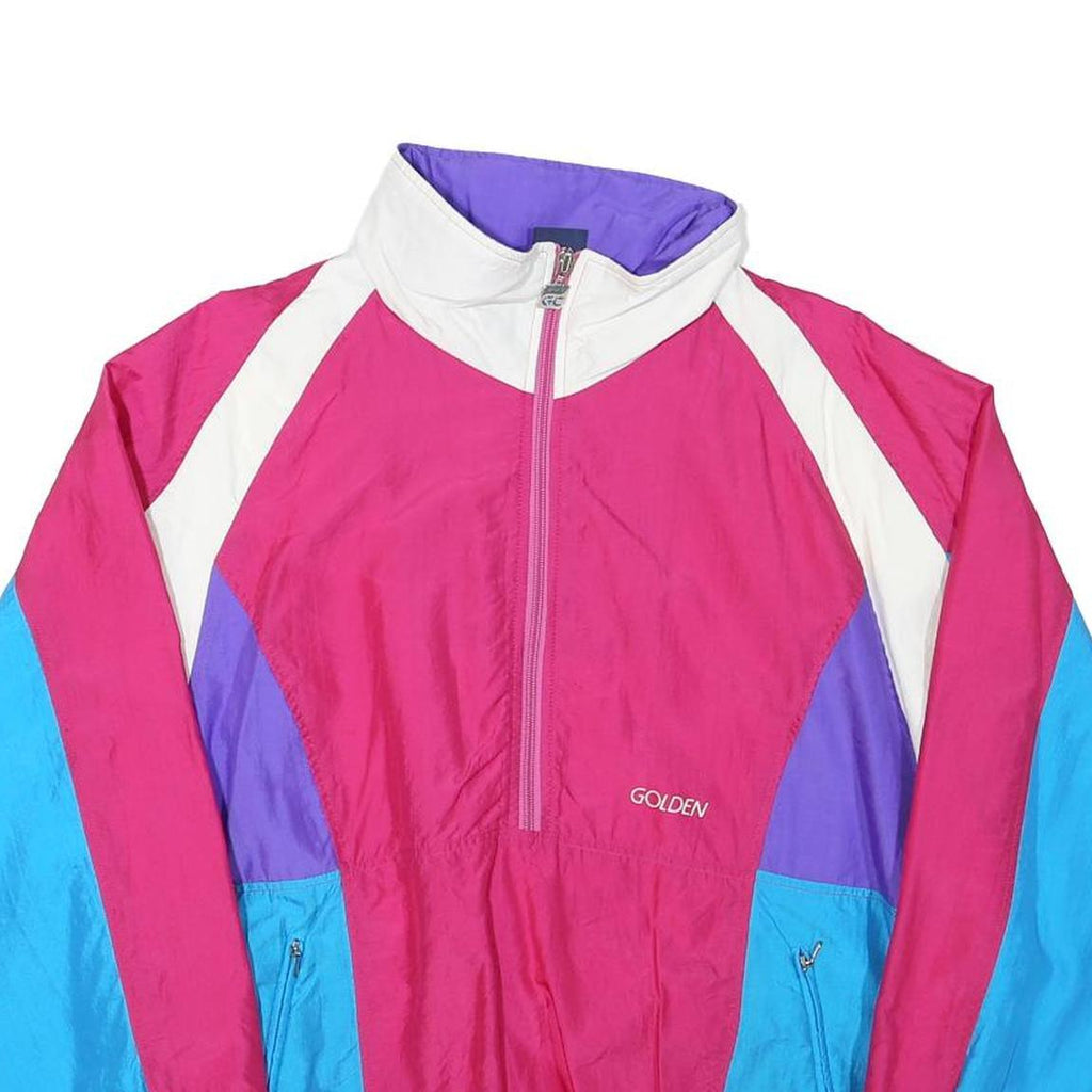 GOLDEN CUP Womens Pink & Blue & Purple Retro Half Zip Jacket M Polyester Blend