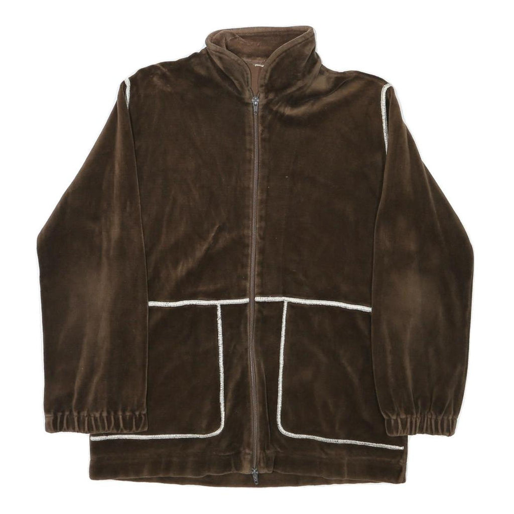 Womens Brown Plain Zip-Up Polyester Blend Jacket M Casual Comfortable Winter