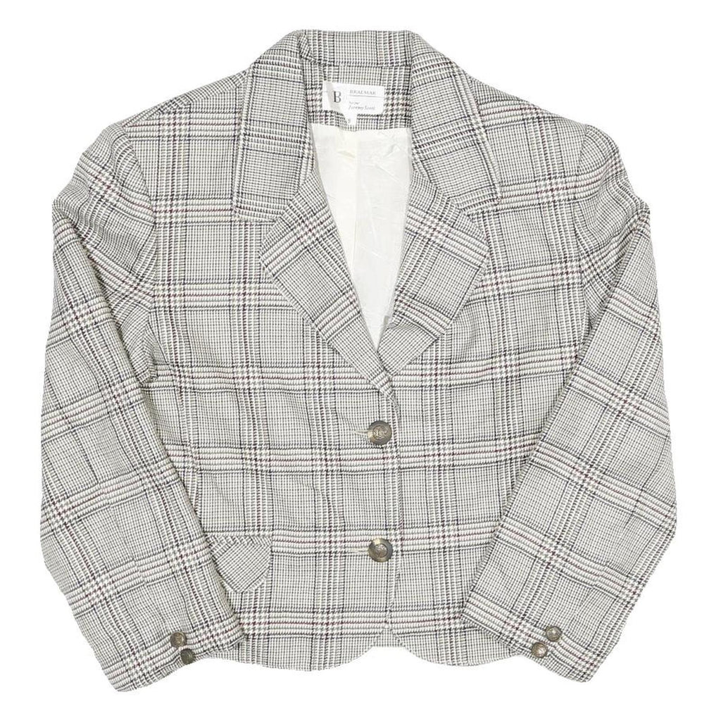Womens Grey & White Check Button Jacket UK 8 Cotton Blend Classic Tailored