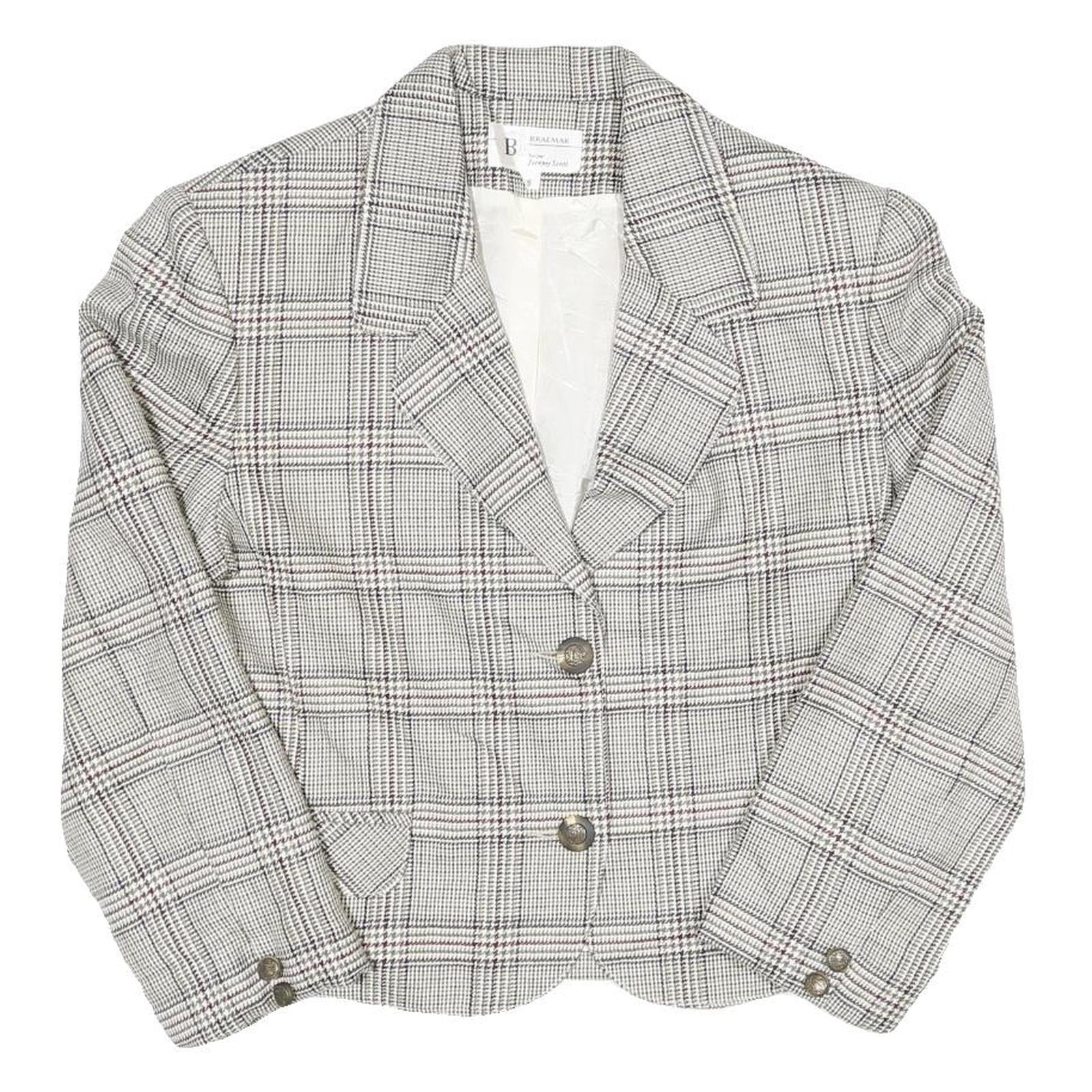 Womens Grey & White Check Button Jacket UK 8 Cotton Blend Classic Tailored